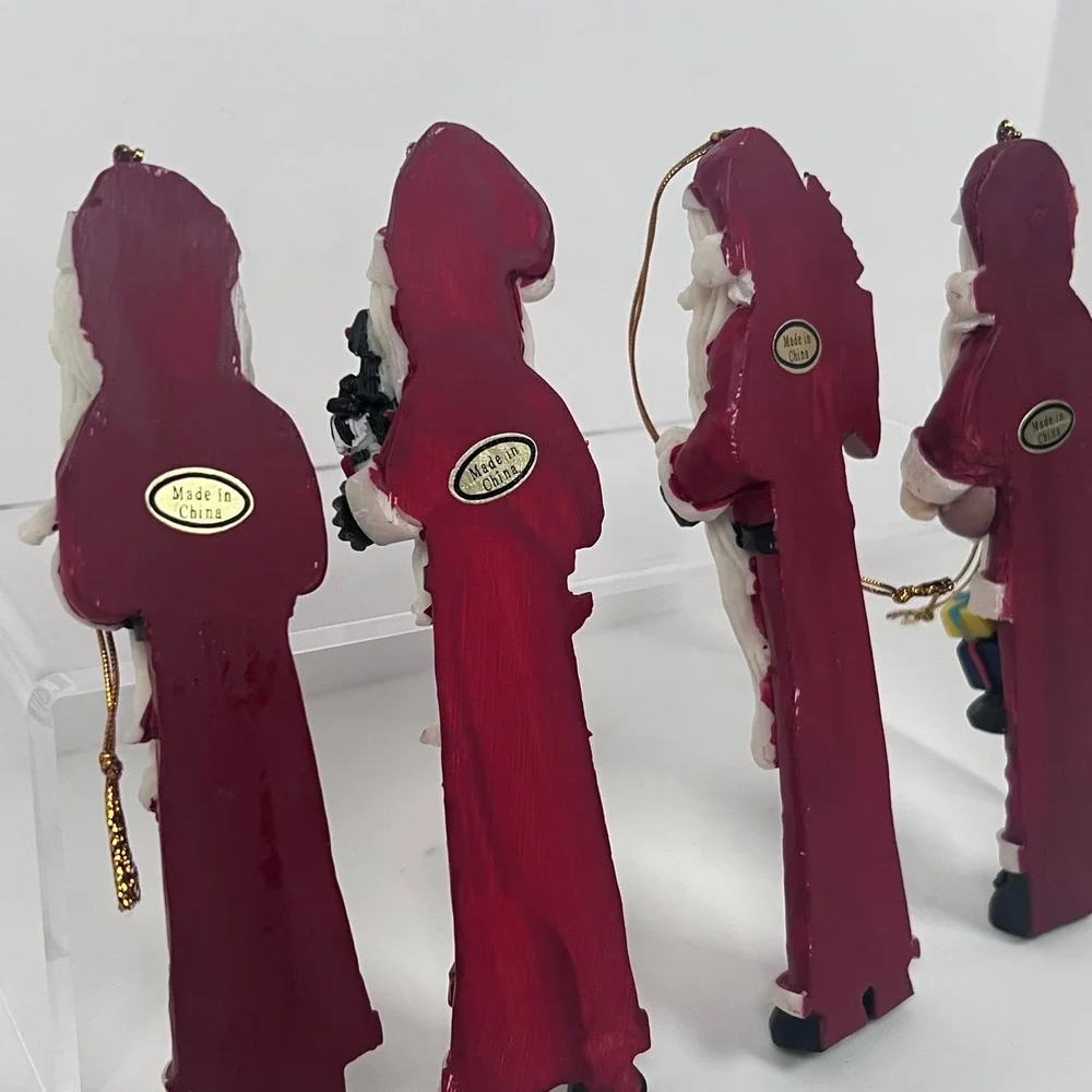 Set of 4 Slim Santa Claus Christmas Ornaments VTG Hanging Decor Resin St.‎ Nick